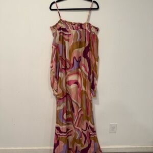 Joyce & Girls Coconut Cotton Silk Off The Shoulder Long Sleeve Maxi Dress M